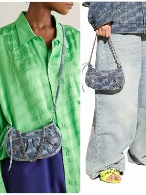 BALENCIAGA Le Cagole Mini Monogram BB Denim Shoulder Bag Crossbody